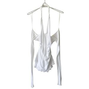 Zara White Off Shoulder Ruched Fitted Blouse Long Sleeve Size Small